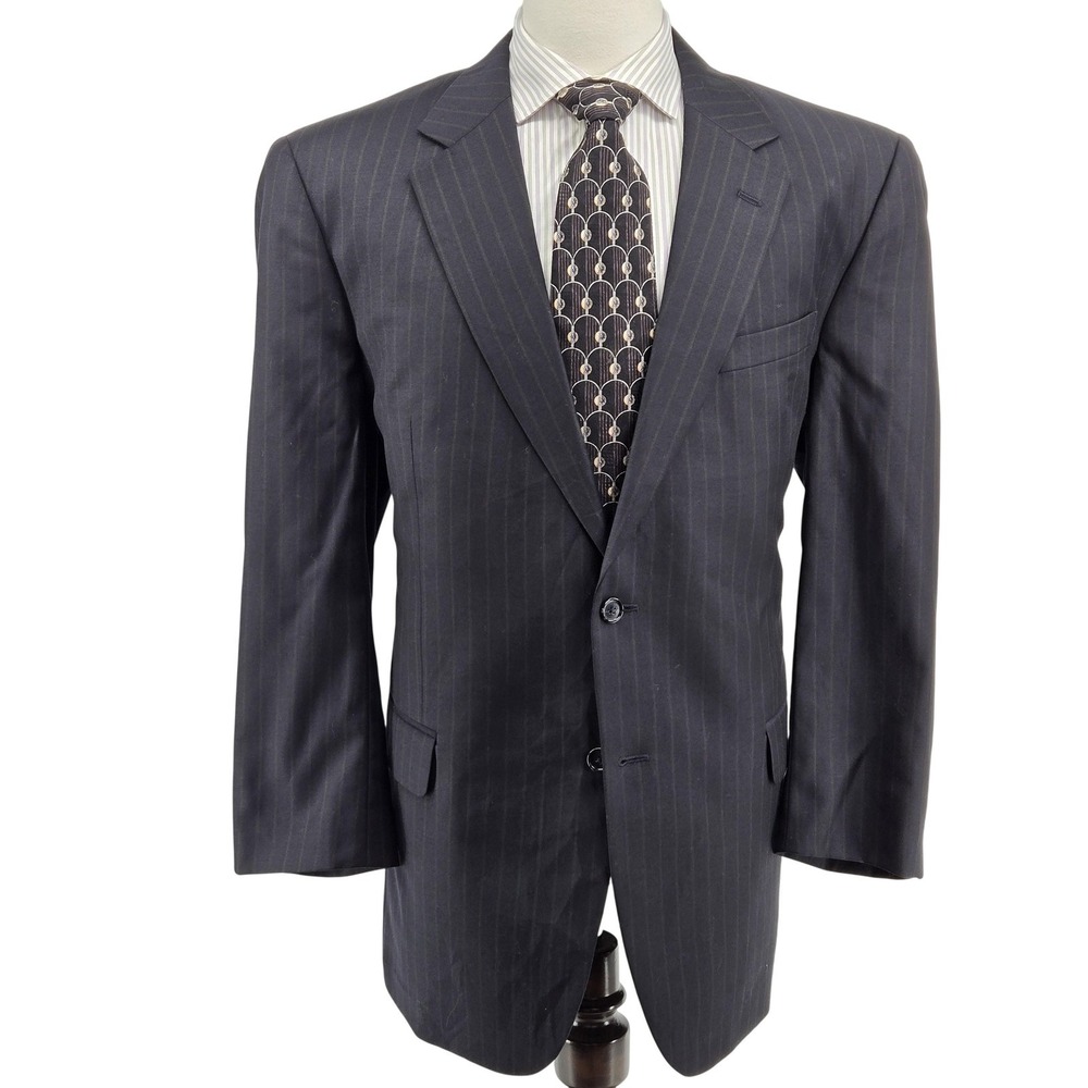 Jos A Bank 44R Blue Stripe Wool Blazer 2‎ Button Classic Fit Sport Coat Mens NWT